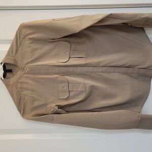 BCBG MAXAZRIA Tan Button-Up Shirt Mandarin Collar Double Pockets XXS